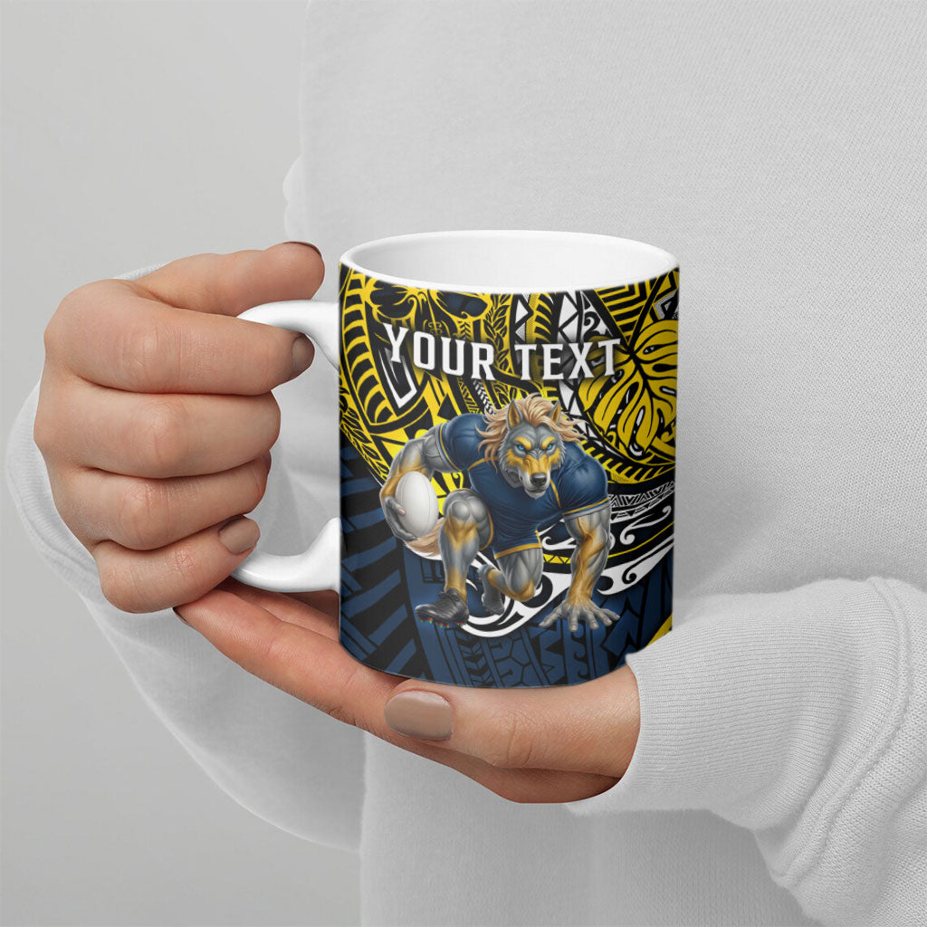 Personalised North Queensland Cowboys Ceramic Mug Polynesian Tribal Art Style With Powerful Blue Heeler Mascot