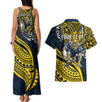 Personalised North Queensland Cowboys Couples Matching Tank Maxi Dress and Hawaiian Shirt Polynesian Tribal Art Style With Powerful Blue Heeler Mascot