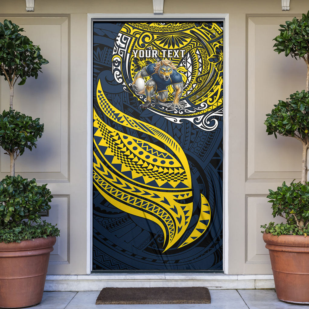Personalised North Queensland Cowboys Door Cover Polynesian Tribal Art Style With Powerful Blue Heeler Mascot