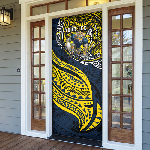 Personalised North Queensland Cowboys Door Cover Polynesian Tribal Art Style With Powerful Blue Heeler Mascot