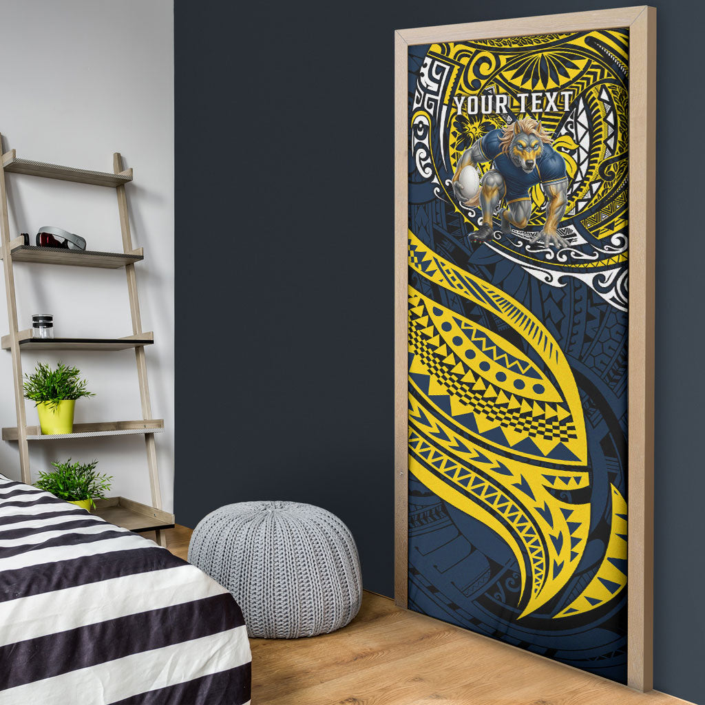Personalised North Queensland Cowboys Door Cover Polynesian Tribal Art Style With Powerful Blue Heeler Mascot