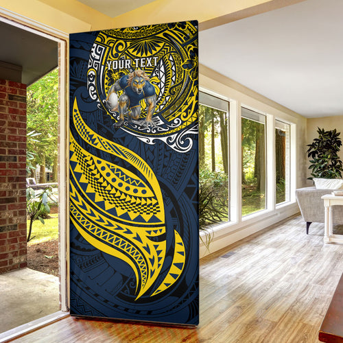 Personalised North Queensland Cowboys Door Cover Polynesian Tribal Art Style With Powerful Blue Heeler Mascot