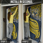 Personalised North Queensland Cowboys Door Cover Polynesian Tribal Art Style With Powerful Blue Heeler Mascot