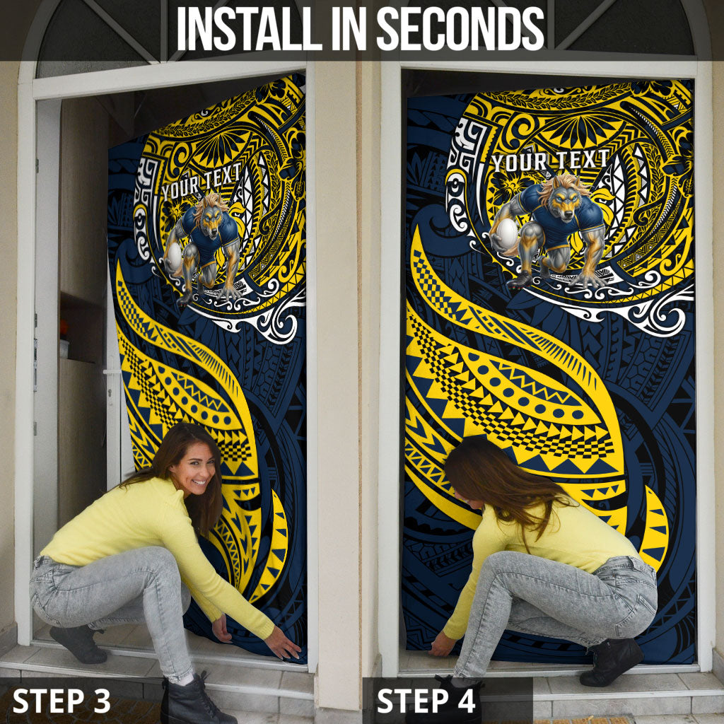 Personalised North Queensland Cowboys Door Cover Polynesian Tribal Art Style With Powerful Blue Heeler Mascot