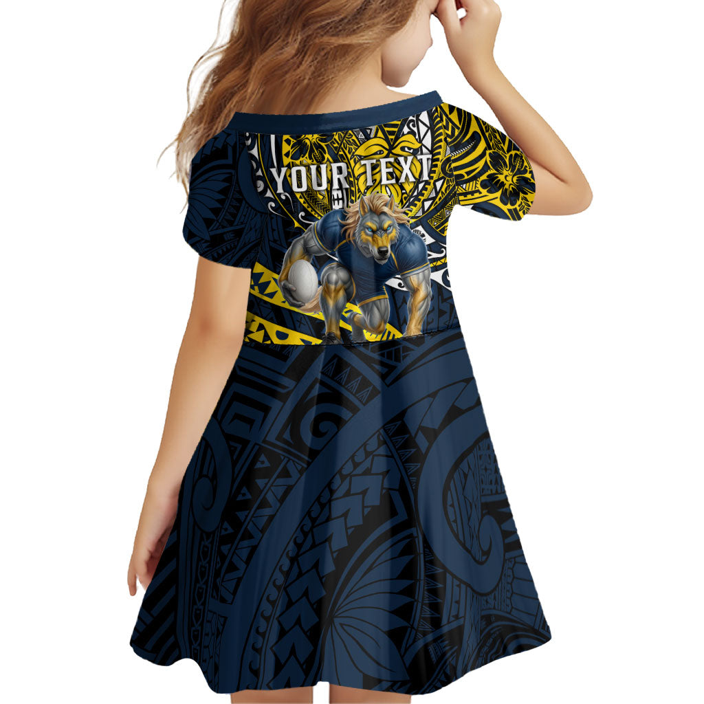 Personalised North Queensland Cowboys Family Matching Off Shoulder Short Dress and Hawaiian Shirt Polynesian Tribal Art Style With Powerful Blue Heeler Mascot
