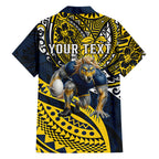 Personalised North Queensland Cowboys Family Matching Off Shoulder Short Dress and Hawaiian Shirt Polynesian Tribal Art Style With Powerful Blue Heeler Mascot