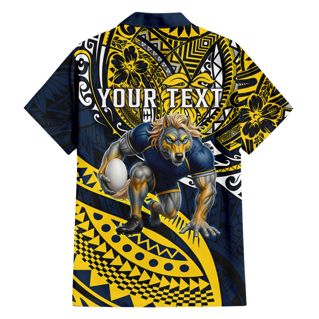 Personalised North Queensland Cowboys Family Matching Off Shoulder Short Dress and Hawaiian Shirt Polynesian Tribal Art Style With Powerful Blue Heeler Mascot