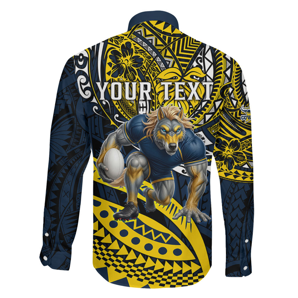Personalised North Queensland Cowboys Family Matching Off Shoulder Short Dress and Hawaiian Shirt Polynesian Tribal Art Style With Powerful Blue Heeler Mascot