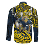Personalised North Queensland Cowboys Family Matching Off Shoulder Short Dress and Hawaiian Shirt Polynesian Tribal Art Style With Powerful Blue Heeler Mascot