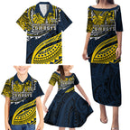 Personalised North Queensland Cowboys Family Matching Puletasi and Hawaiian Shirt Polynesian Tribal Art Style With Powerful Blue Heeler Mascot