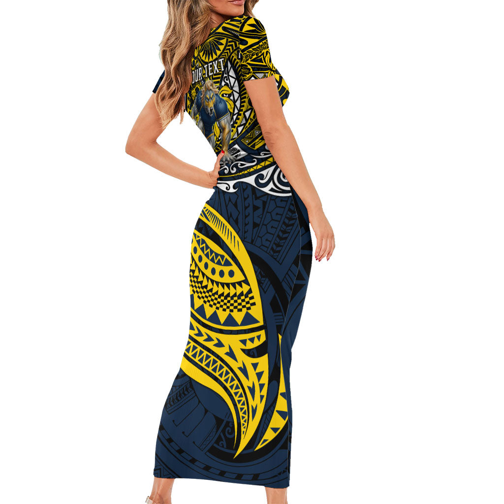 Personalised North Queensland Cowboys Family Matching Short Sleeve Bodycon Dress and Hawaiian Shirt Polynesian Tribal Art Style With Powerful Blue Heeler Mascot
