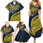 Personalised North Queensland Cowboys Family Matching Summer Maxi Dress and Hawaiian Shirt Polynesian Tribal Art Style With Powerful Blue Heeler Mascot