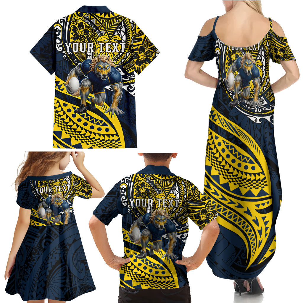 Personalised North Queensland Cowboys Family Matching Summer Maxi Dress and Hawaiian Shirt Polynesian Tribal Art Style With Powerful Blue Heeler Mascot