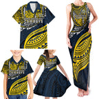 Personalised North Queensland Cowboys Family Matching Tank Maxi Dress and Hawaiian Shirt Polynesian Tribal Art Style With Powerful Blue Heeler Mascot