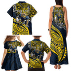 Personalised North Queensland Cowboys Family Matching Tank Maxi Dress and Hawaiian Shirt Polynesian Tribal Art Style With Powerful Blue Heeler Mascot