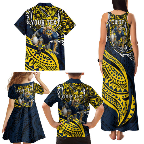 Personalised North Queensland Cowboys Family Matching Tank Maxi Dress and Hawaiian Shirt Polynesian Tribal Art Style With Powerful Blue Heeler Mascot