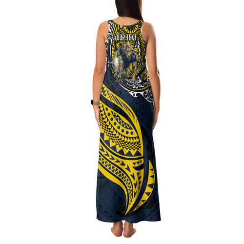 Personalised North Queensland Cowboys Family Matching Tank Maxi Dress and Hawaiian Shirt Polynesian Tribal Art Style With Powerful Blue Heeler Mascot
