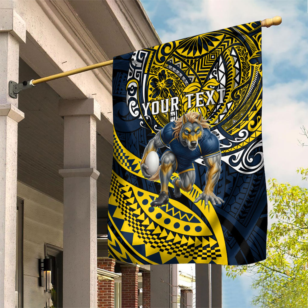 Personalised North Queensland Cowboys Garden Flag Polynesian Tribal Art Style With Powerful Blue Heeler Mascot