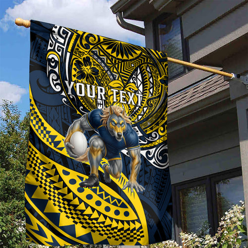 Personalised North Queensland Cowboys Garden Flag Polynesian Tribal Art Style With Powerful Blue Heeler Mascot