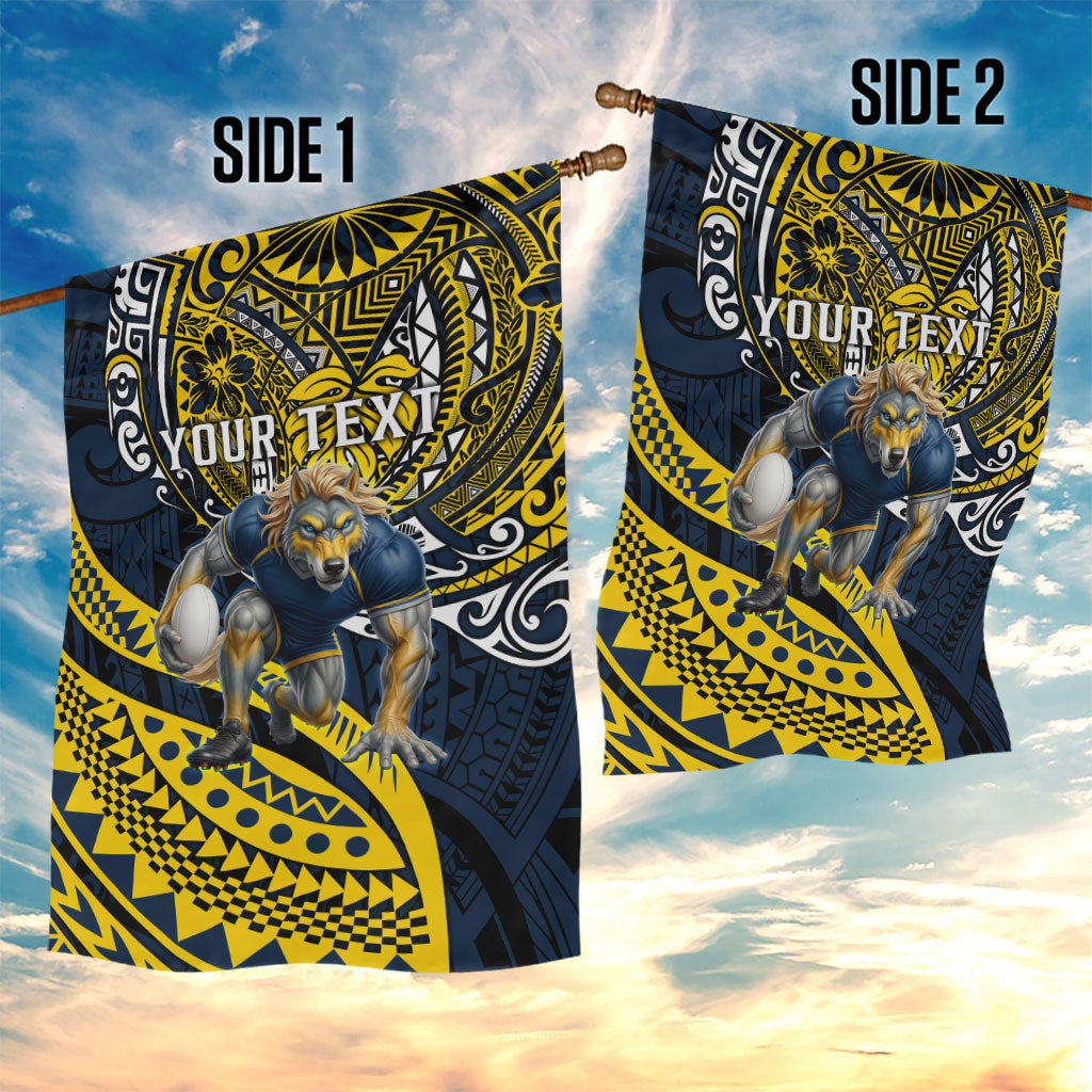 Personalised North Queensland Cowboys Garden Flag Polynesian Tribal Art Style With Powerful Blue Heeler Mascot