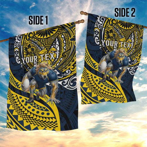 Personalised North Queensland Cowboys Garden Flag Polynesian Tribal Art Style With Powerful Blue Heeler Mascot