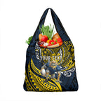 Personalised North Queensland Cowboys Grocery Bag Polynesian Tribal Art Style With Powerful Blue Heeler Mascot