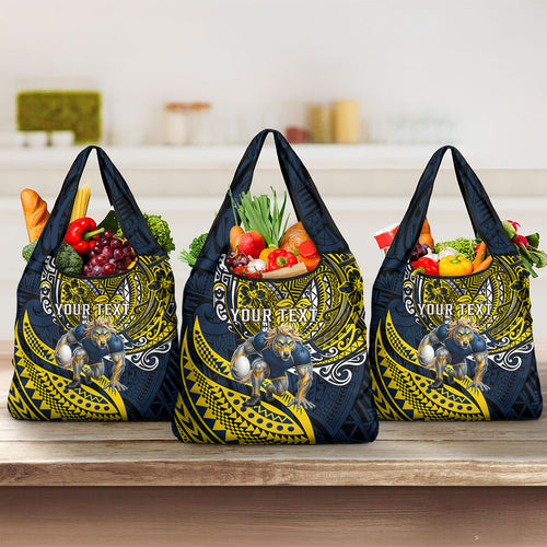 Personalised North Queensland Cowboys Grocery Bag Polynesian Tribal Art Style With Powerful Blue Heeler Mascot