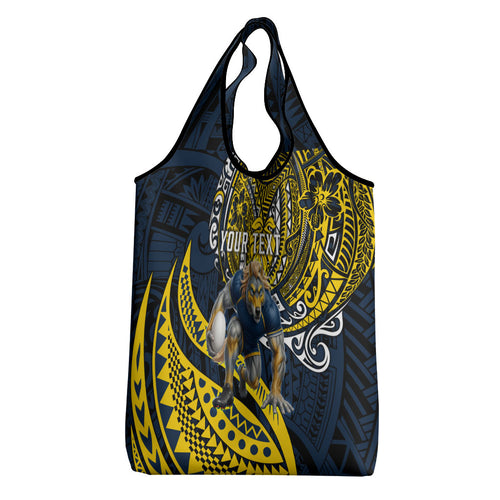 Personalised North Queensland Cowboys Grocery Bag Polynesian Tribal Art Style With Powerful Blue Heeler Mascot