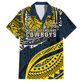 Personalised North Queensland Cowboys Hawaiian Shirt Polynesian Tribal Art Style With Powerful Blue Heeler Mascot