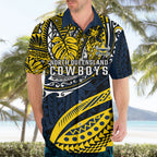 Personalised North Queensland Cowboys Hawaiian Shirt Polynesian Tribal Art Style With Powerful Blue Heeler Mascot