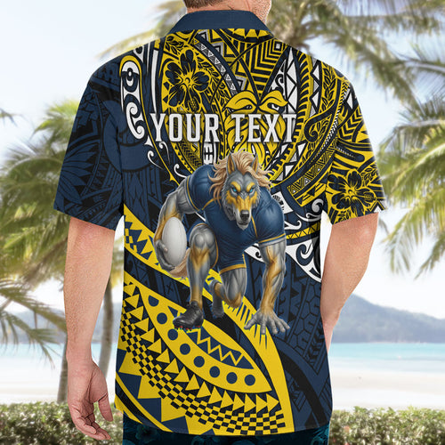 Personalised North Queensland Cowboys Hawaiian Shirt Polynesian Tribal Art Style With Powerful Blue Heeler Mascot
