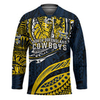 Personalised North Queensland Cowboys Hockey Jersey Polynesian Tribal Art Style With Powerful Blue Heeler Mascot