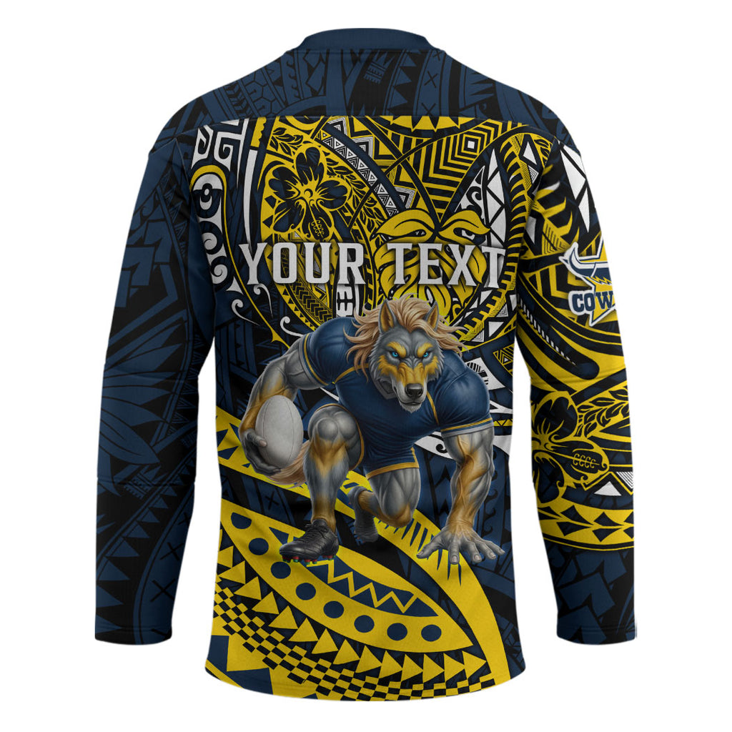 Personalised North Queensland Cowboys Hockey Jersey Polynesian Tribal Art Style With Powerful Blue Heeler Mascot