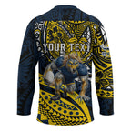 Personalised North Queensland Cowboys Hockey Jersey Polynesian Tribal Art Style With Powerful Blue Heeler Mascot