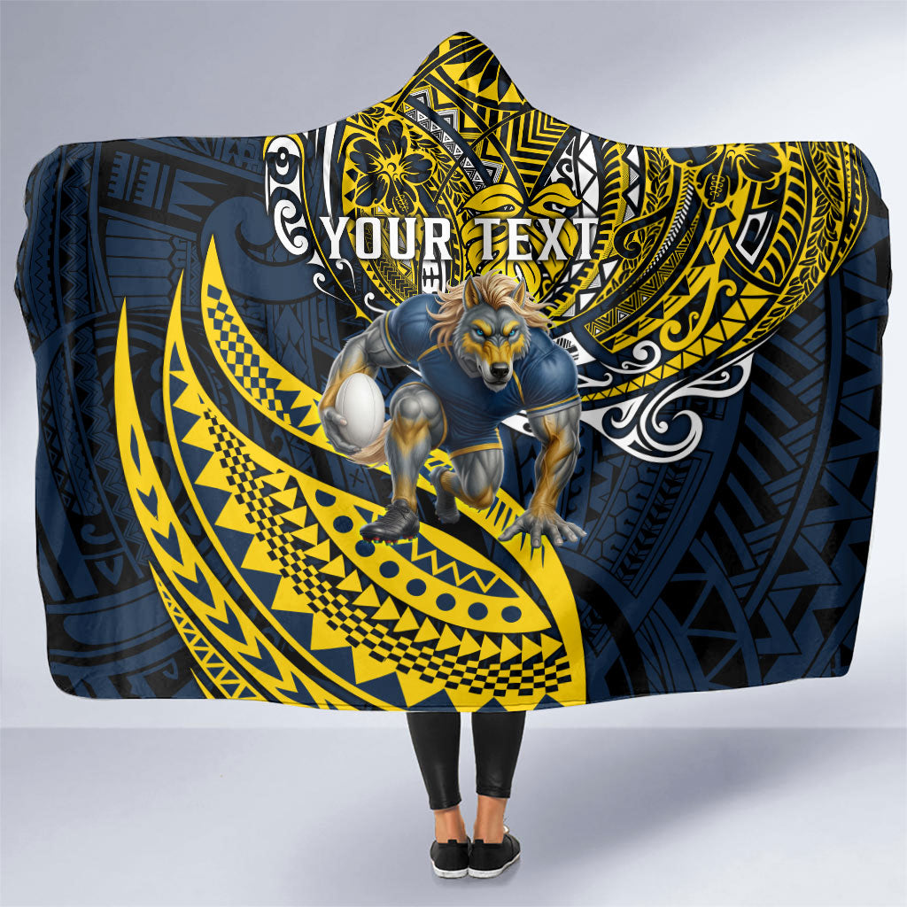 Personalised North Queensland Cowboys Hooded Blanket Polynesian Tribal Art Style With Powerful Blue Heeler Mascot