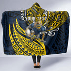 Personalised North Queensland Cowboys Hooded Blanket Polynesian Tribal Art Style With Powerful Blue Heeler Mascot