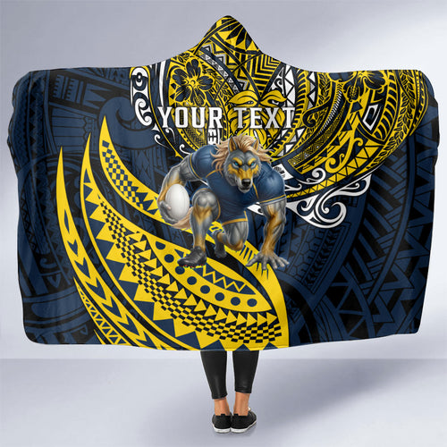Personalised North Queensland Cowboys Hooded Blanket Polynesian Tribal Art Style With Powerful Blue Heeler Mascot