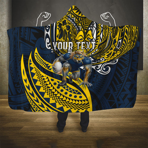 Personalised North Queensland Cowboys Hooded Blanket Polynesian Tribal Art Style With Powerful Blue Heeler Mascot