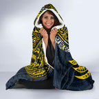 Personalised North Queensland Cowboys Hooded Blanket Polynesian Tribal Art Style With Powerful Blue Heeler Mascot