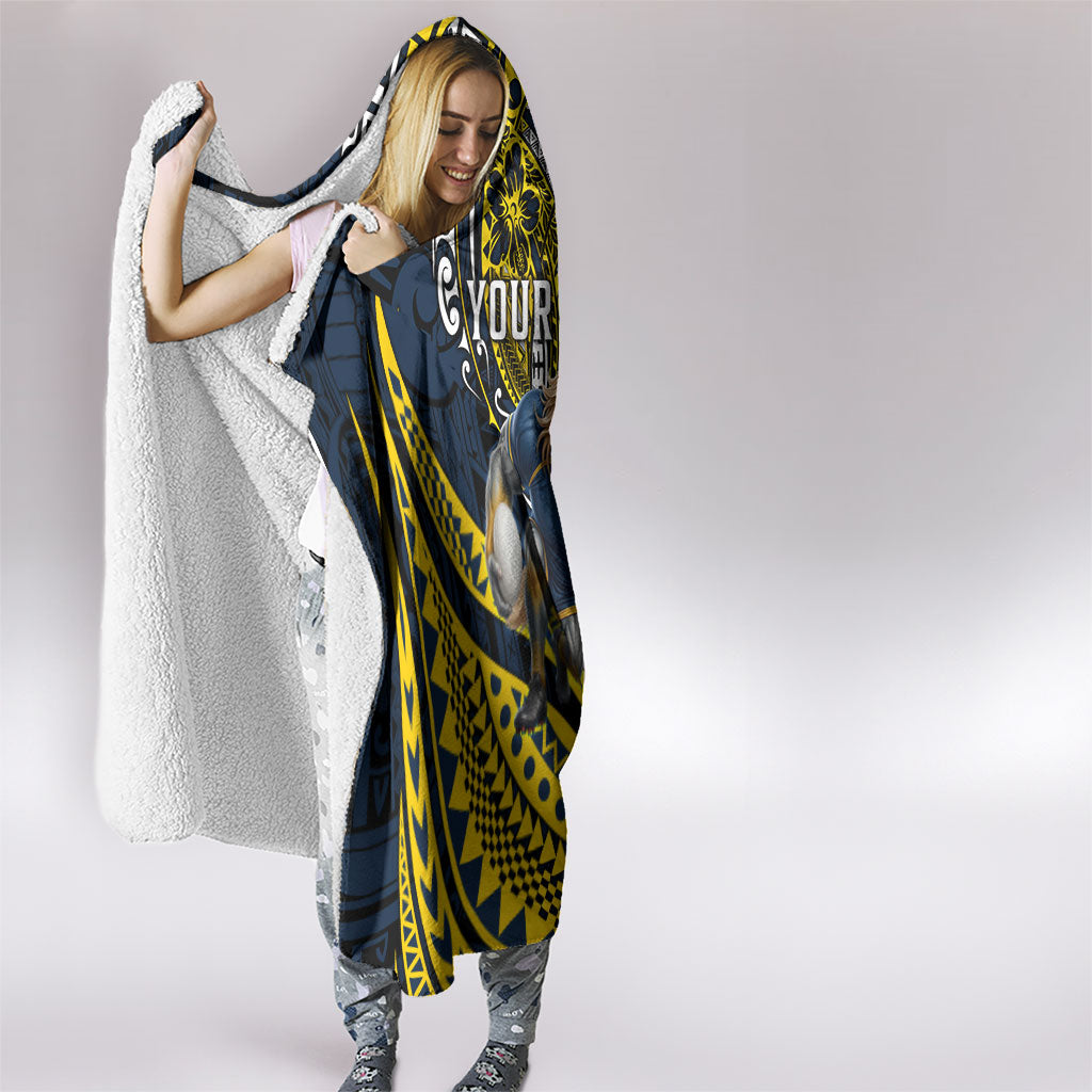 Personalised North Queensland Cowboys Hooded Blanket Polynesian Tribal Art Style With Powerful Blue Heeler Mascot