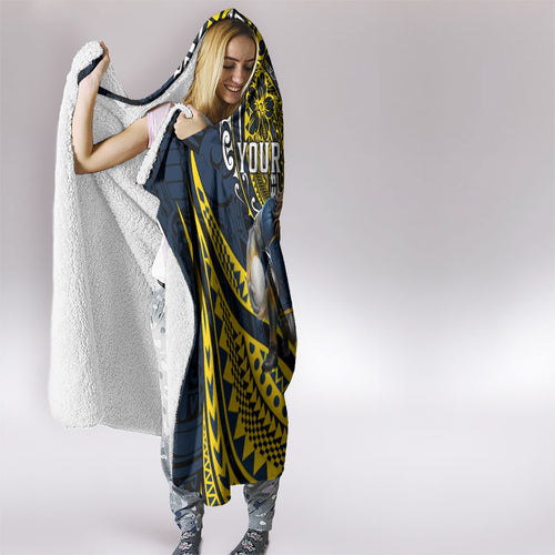 Personalised North Queensland Cowboys Hooded Blanket Polynesian Tribal Art Style With Powerful Blue Heeler Mascot