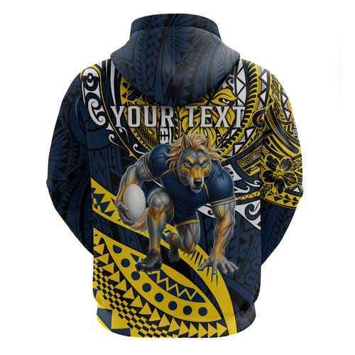 Personalised North Queensland Cowboys Hoodie Polynesian Tribal Art Style With Powerful Blue Heeler Mascot