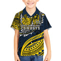Personalised North Queensland Cowboys Kid Hawaiian Shirt Polynesian Tribal Art Style With Powerful Blue Heeler Mascot