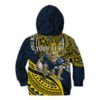 Personalised North Queensland Cowboys Kid Hoodie Polynesian Tribal Art Style With Powerful Blue Heeler Mascot