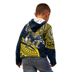 Personalised North Queensland Cowboys Kid Hoodie Polynesian Tribal Art Style With Powerful Blue Heeler Mascot