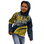 Personalised North Queensland Cowboys Kid Hoodie Polynesian Tribal Art Style With Powerful Blue Heeler Mascot