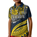 Personalised North Queensland Cowboys Kid Polo Shirt Polynesian Tribal Art Style With Powerful Blue Heeler Mascot