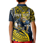 Personalised North Queensland Cowboys Kid Polo Shirt Polynesian Tribal Art Style With Powerful Blue Heeler Mascot