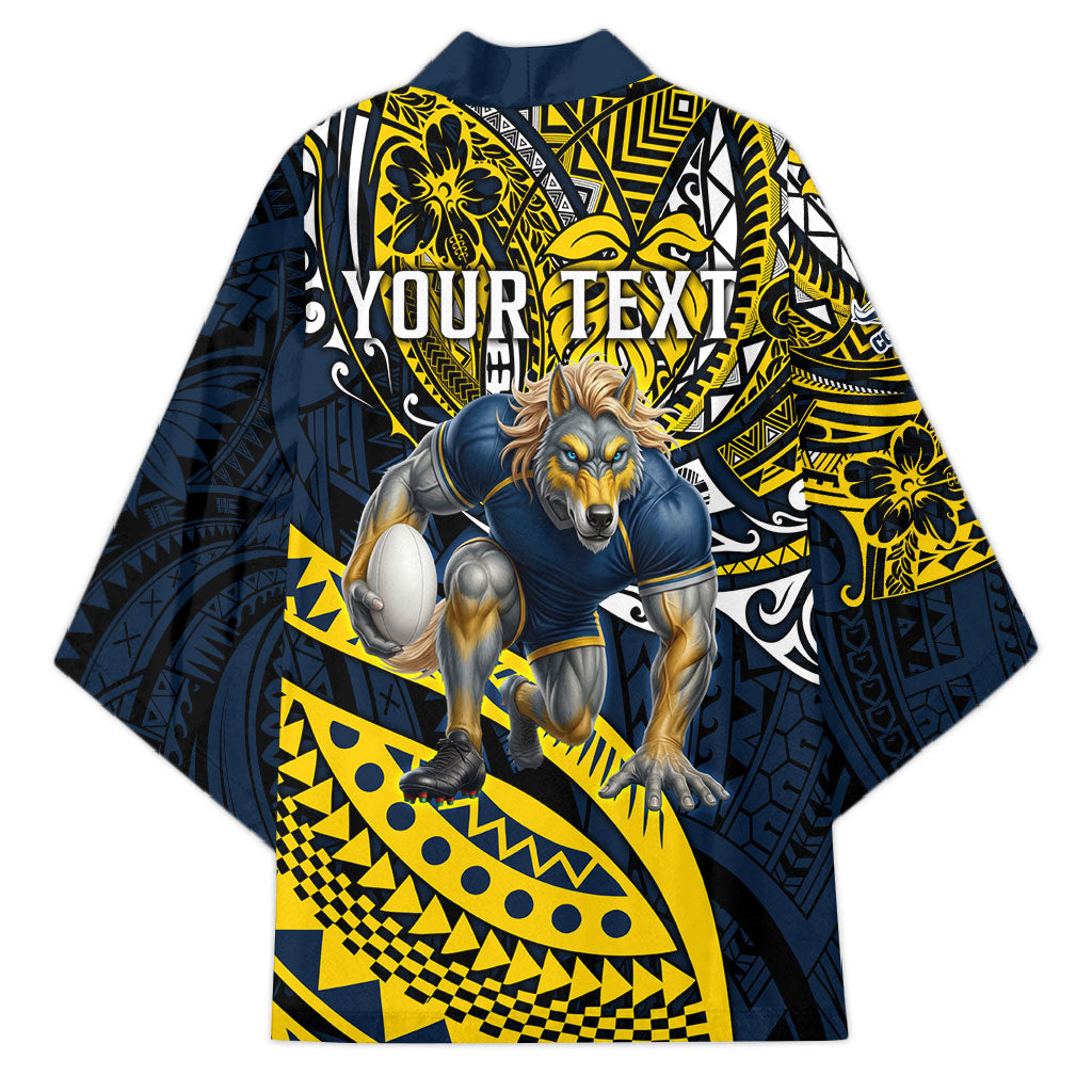 Personalised North Queensland Cowboys Kimono Polynesian Tribal Art Style With Powerful Blue Heeler Mascot