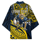 Personalised North Queensland Cowboys Kimono Polynesian Tribal Art Style With Powerful Blue Heeler Mascot